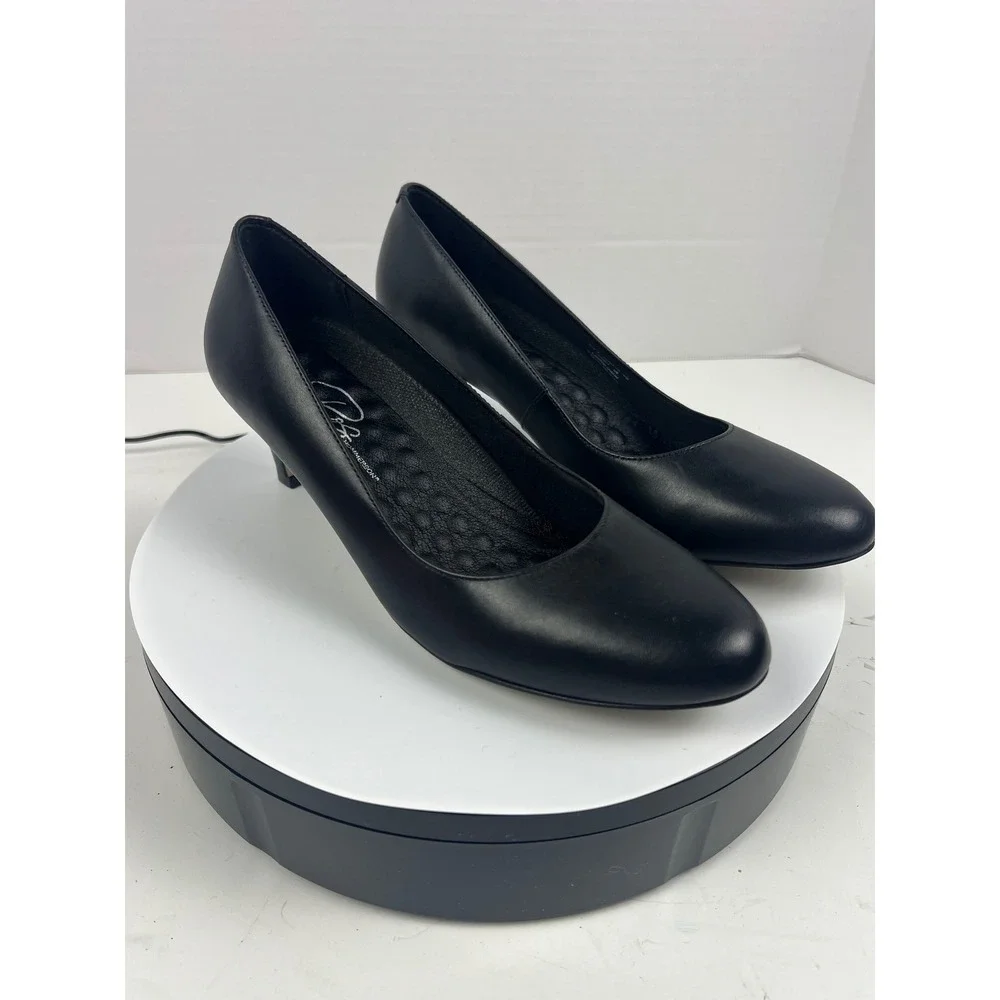 R2‎ Hommerson Womens Black Leather Kitten Pumps 9M Arch Support Comfort Heel